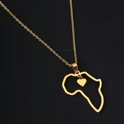 18k Gold plated Afrika ketting / hanger - Vergulde Afrika kaart halsketting Goudkleurig - Afrikaans continent met hartsymbool