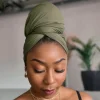 Legergroen hoofddoek - Headwrap van stretchy Jersey stof