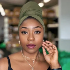 Legergroen hoofddoek - Headwrap van stretchy Jersey stof