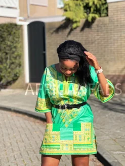 Lemon Groen Dashiki Shirt / Dashiki Jurk - Afrikaans shirt - Unisex - Vlisco