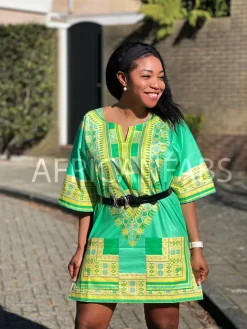 Lemon Groen Dashiki Shirt / Dashiki Jurk - Afrikaans shirt - Unisex - Vlisco