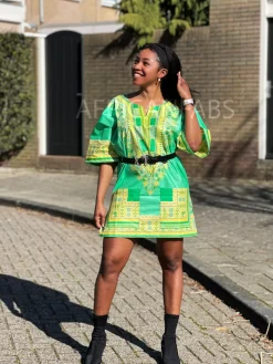 Lemon Groen Dashiki Shirt / Dashiki Jurk - Afrikaans shirt - Unisex - Vlisco