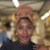 Lichtbruin hoofddoek - Headwrap van stretchy Jersey stof