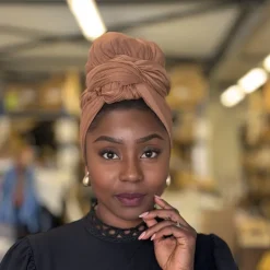 Lichtbruin hoofddoek - Headwrap van stretchy Jersey stof