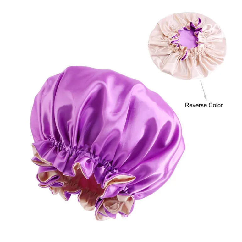 Licht Paarse Satijnen Slaapmuts met randje / Reversible Satin Hair Bonnet / Haar bonnet van Satijn