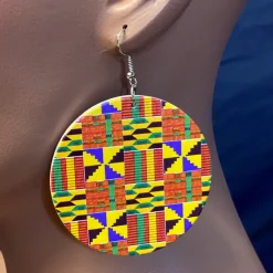 Oranje / Gele kente print Oorbellen - Afrikaanse Kente oorbellen