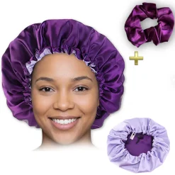 Paarse Satijnen Slaapmuts / Haar bonnet van Satijn / Satin hair bonnet + Satijnen scrunchie