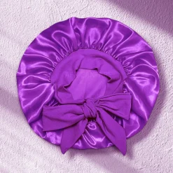 Paarse Satijnen slaapmuts met bandjes (kinderen / kindermaat 3-7 jaar) (Kinder Haar Bonnet)