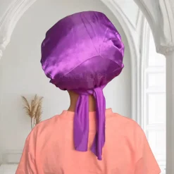 Paarse Satijnen slaapmuts met bandjes (kinderen / kindermaat 3-7 jaar) (Kinder Haar Bonnet)