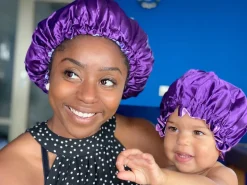 Paarse Satijnen Slaapmuts (Moeder + Dochter / Mommy & Me ) Kinder Haar Bonnet van Satijn