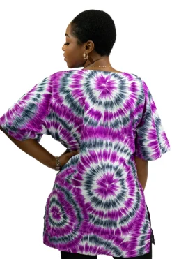 Paarse Tie Dye Dashiki Shirt / Dashiki Jurk - Afrikaans shirt - Unisex