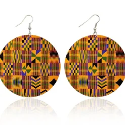 Paars gele kente print - Afrikaanse oorbellen