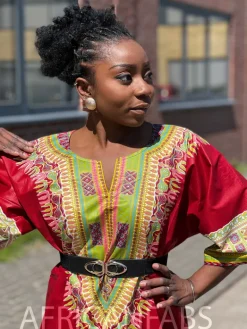 Rode Dashiki Shirt / Dashiki Jurk - Afrikaans shirt - Unisex - Vlisco