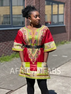 Rode Dashiki Shirt / Dashiki Jurk - Afrikaans shirt - Unisex - Vlisco