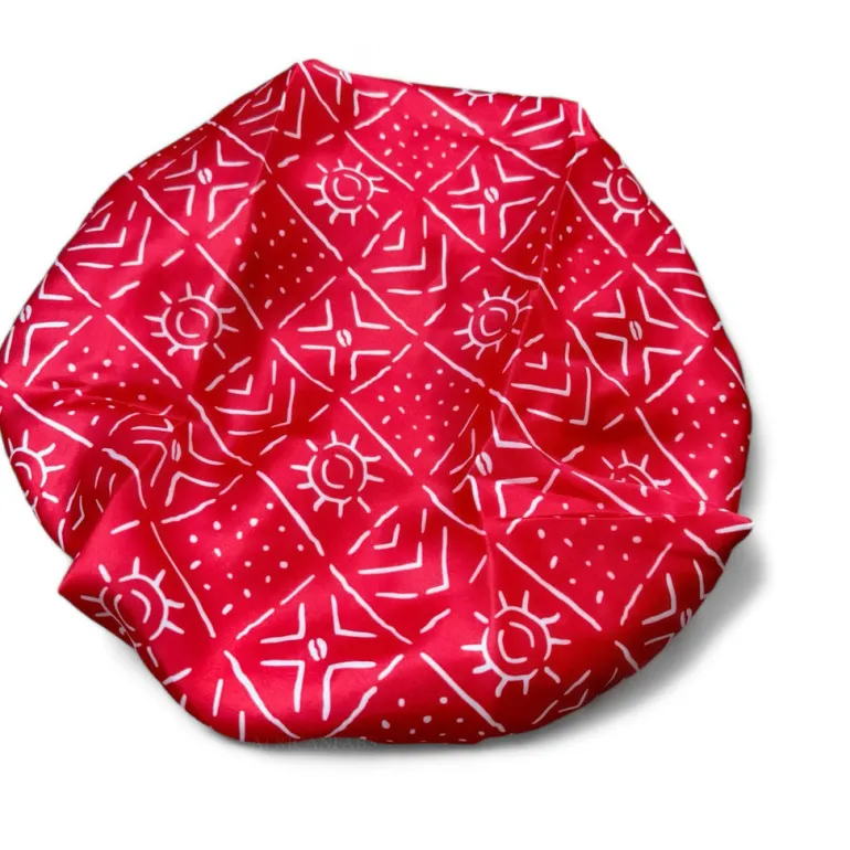 Rode mud / bogolan Satijnen Slaapmuts / Haar bonnet van Satijn / Satin hair bonnet