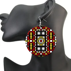 Rode Samakaka print Oorbellen - Afrikaanse Samacaca drop oorbellen