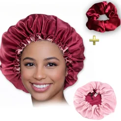 Rode Satijnen Slaapmuts / Haar bonnet van Satijn / Satin hair bonnet + Satijnen scrunchie