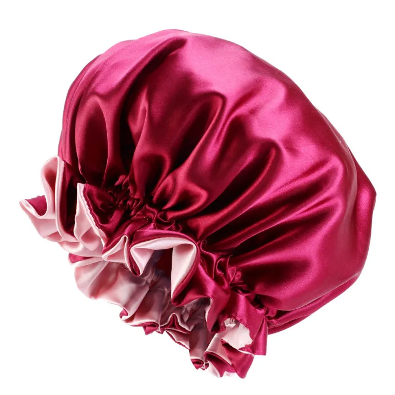 Rode Satijnen Slaapmuts met randje / Reversible Satin Hair Bonnet / Haar bonnet van Satijn