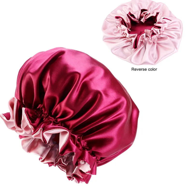 Rode Satijnen Slaapmuts met randje / Reversible Satin Hair Bonnet / Haar bonnet van Satijn