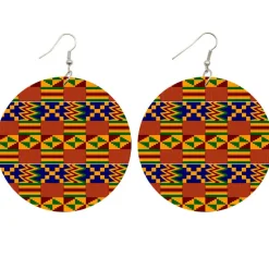 Rood / Blauw / Geel / Groene kente print Oorbellen - Afrikaanse Kente oorbellen