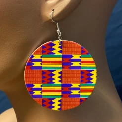 Rood / Groene kente print Oorbellen - Afrikaanse Kente oorbellen