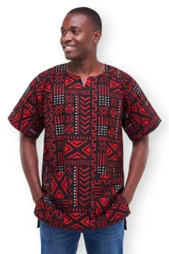 Rood Zwart Bogolan Symbols Dashiki Shirt / Dashiki Jurk - Afrikaans shirt - Unisex