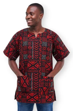 Rood Zwart Bogolan Symbols Dashiki Shirt / Dashiki Jurk - Afrikaans shirt - Unisex