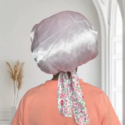 Roze bloem Satijnen slaapmuts met bandjes (kinderen / kindermaat 3-7 jaar) (Kinder Haar Bonnet)