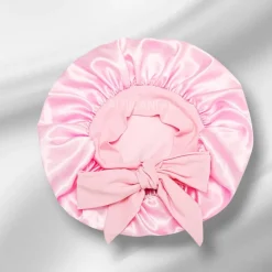 Roze Satijnen slaapmuts met bandjes (kinderen / kindermaat 3-7 jaar) (Kinder Haar Bonnet)