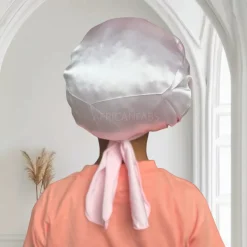 Roze Satijnen slaapmuts met bandjes (kinderen / kindermaat 3-7 jaar) (Kinder Haar Bonnet)