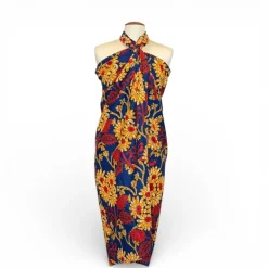 Sarong / pareo / pangi katoen - Strandkleding wikkelrok / omslagdoek / baby wrap - Blauw en Geel Floral Vines