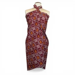 Sarong / pareo / pangi katoen - Strandkleding wikkelrok / omslagdoek / baby wrap - Bordeauxrood Oranje Bogolan iconen