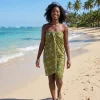 Sarong / pareo / pangi katoen - Strandkleding wikkelrok / omslagdoek / baby wrap - Olijfgroen Oranje Bogolan iconen