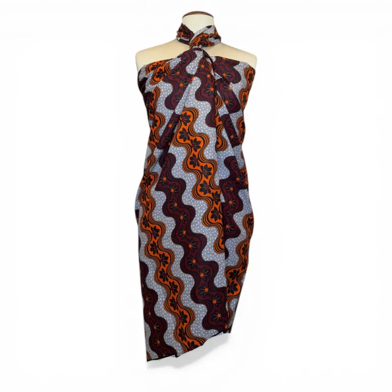 Sarong / pareo / pangi katoen - Strandkleding wikkelrok / omslagdoek / baby wrap - Oranje Bordeauxrode golvende strepen met bloem