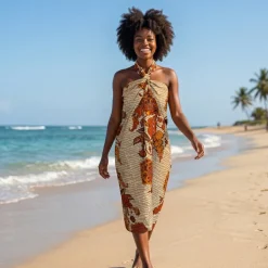 Sarong / pareo / pangi katoen - Strandkleding wikkelrok / omslagdoek / baby wrap - Beige / gele bloem