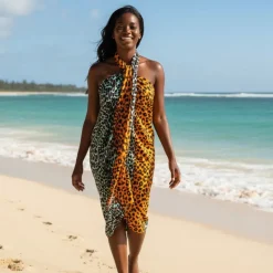 Sarong / pareo / pangi katoen - Strandkleding wikkelrok / omslagdoek / baby wrap - Panter oranje / turquoise
