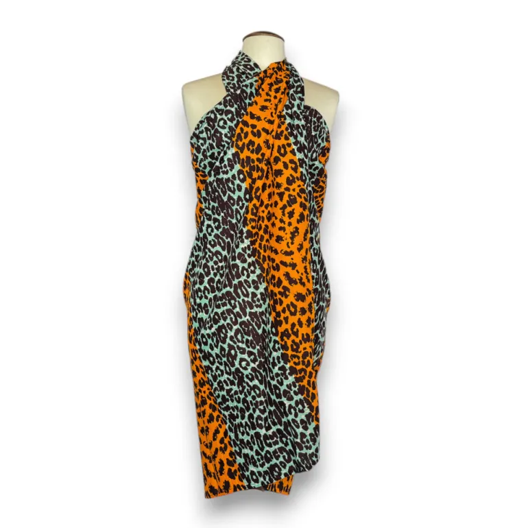 Sarong / pareo / pangi katoen - Strandkleding wikkelrok / omslagdoek / baby wrap - Panter oranje / turquoise