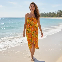 Sarong / pareo / pangi katoen - Strandkleding wikkelrok / omslagdoek / baby wrap - Geel Oranje Tribal Squares