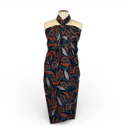 Sarong / pareo / pangi katoen - Strandkleding wikkelrok / omslagdoek / baby wrap - Blauw Oranje Leaves and Berries