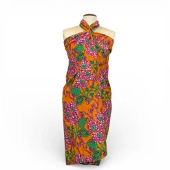 Sarong / pareo / pangi katoen - Strandkleding wikkelrok / omslagdoek / baby wrap - Oranje Roze Floral Vines