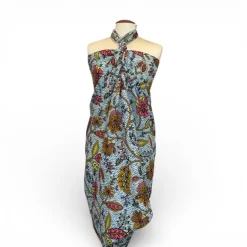 Sarong / pareo / pangi katoen - Strandkleding wikkelrok / omslagdoek / baby wrap - Blauw Flowers
