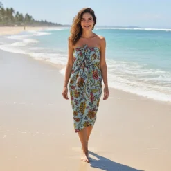 Sarong / pareo / pangi katoen - Strandkleding wikkelrok / omslagdoek / baby wrap - Blauw Flowers