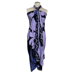 Sarong / pareo - Strandkleding wikkelrok - Paars / zwart flower