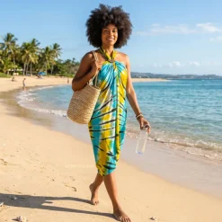 Sarong / pareo - Strandkleding wikkelrok - Tie dye geel / turquoise