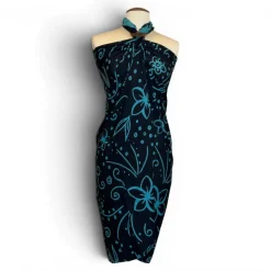 Sarong / pareo - Strandkleding wikkelrok - Zwart Turkoois Island Floral Night