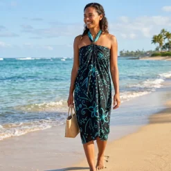 Sarong / pareo - Strandkleding wikkelrok - Zwart Turkoois Island Floral Night