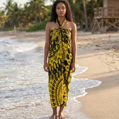 Sarong / pareo - Strandkleding wikkelrok - Zwart / gele Mandala