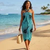 Sarong / pareo - Strandkleding wikkelrok - Turkoois Zwart Hibiscus Breeze