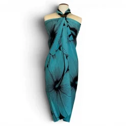 Sarong / pareo - Strandkleding wikkelrok - Turkoois Zwart Hibiscus Breeze