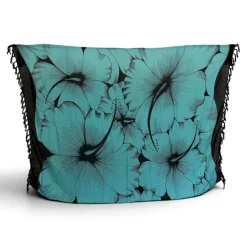 Sarong / pareo - Strandkleding wikkelrok - Turkoois Zwart Hibiscus Breeze